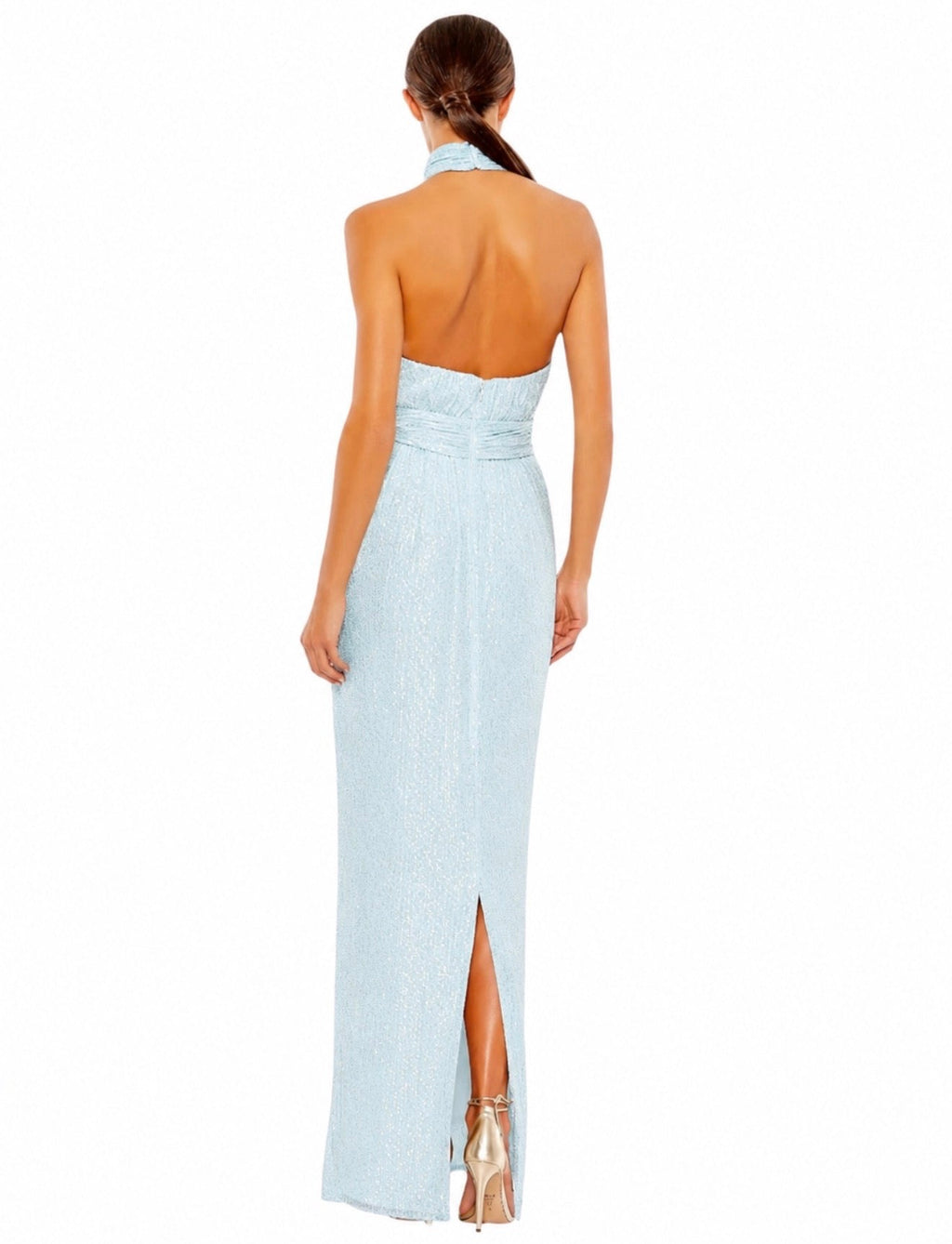 leena Mac Duggal 11281 Aqua
Sequin Halter Maxi Dress Sz 2