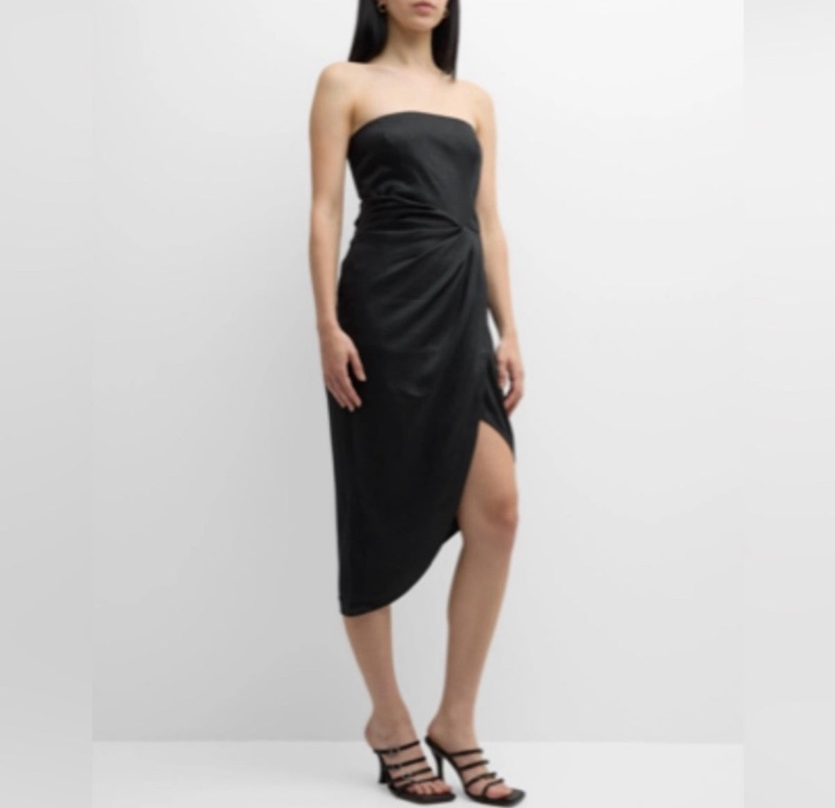 Gauge81 Lica Strapless Linen Midi Dress in Black Size 2