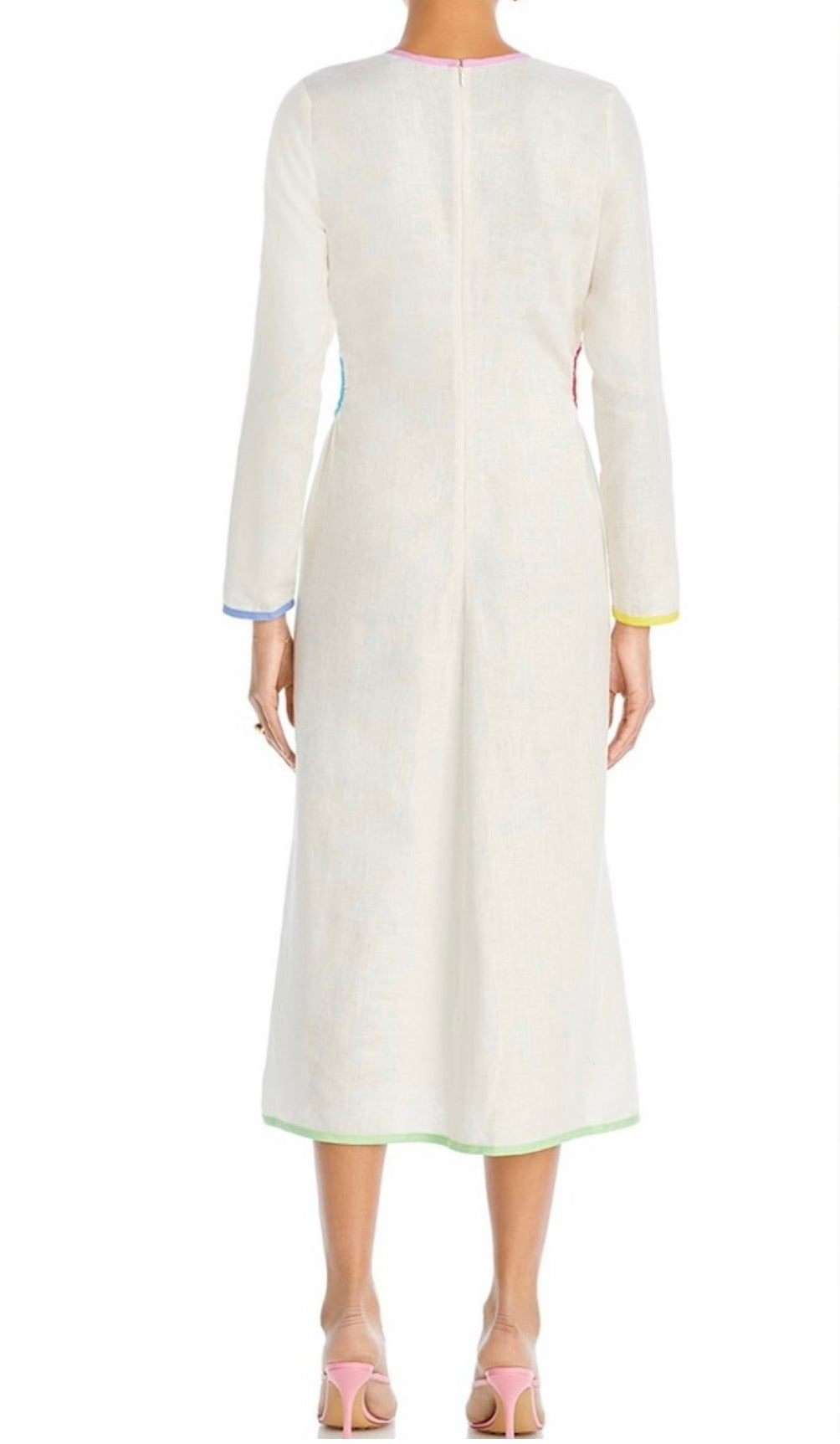 Rhode Thierry Linen Dress in Macadamia Rainbow Piping Sz 6 $450