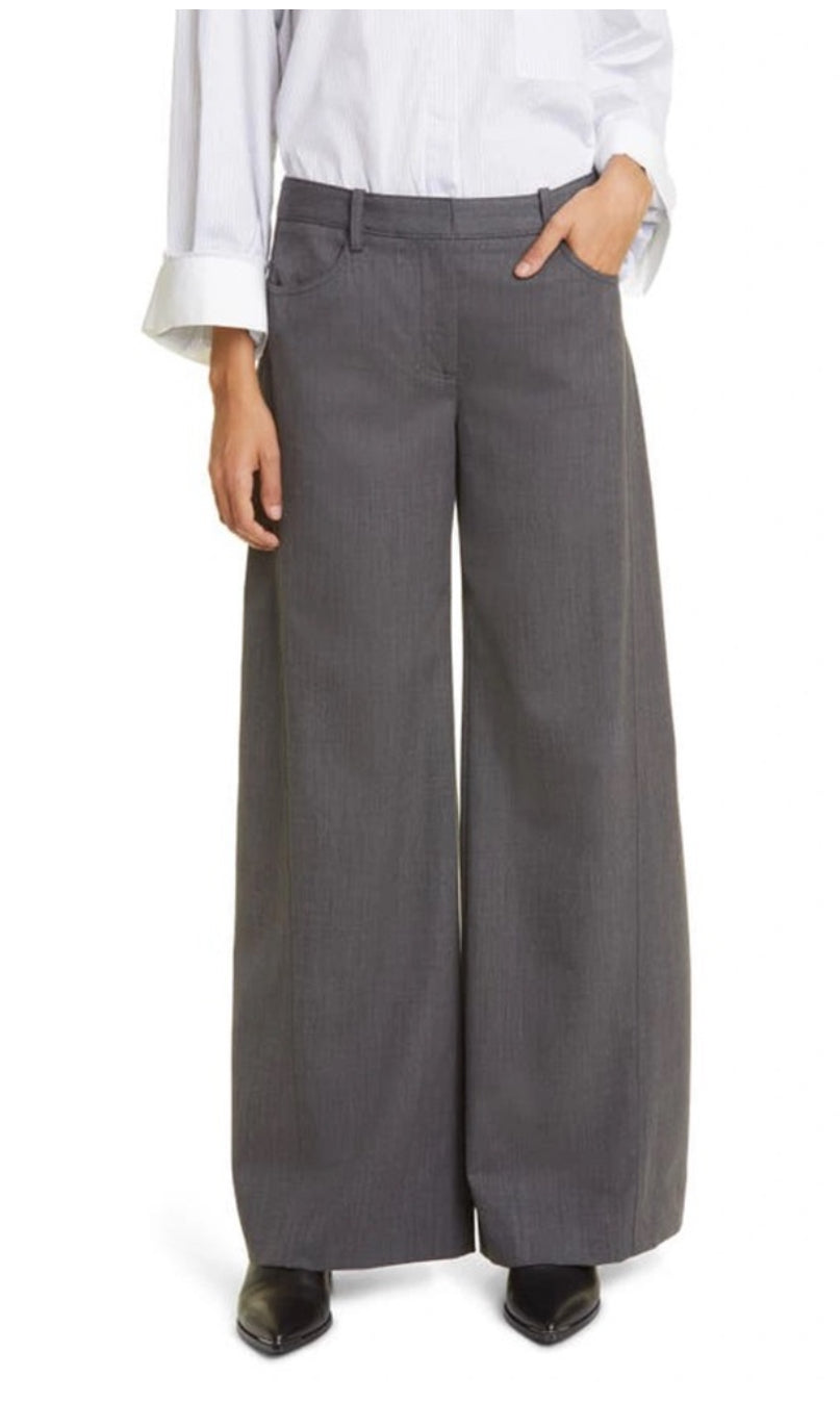 TWP Joanna Stretch Virgin Wool Wide Leg Pants Heather Grey Sz 8 $525
