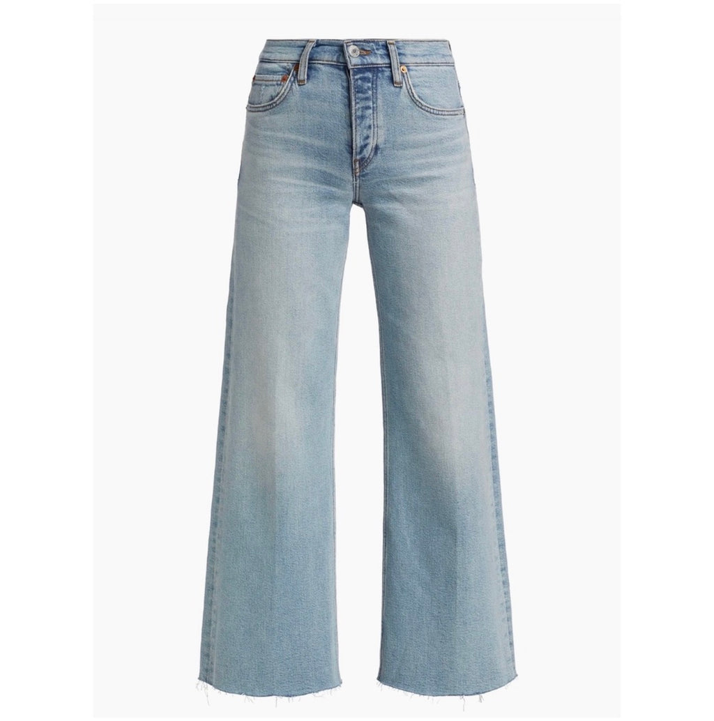 Re/done Mid-Rise Stretch Wide-Leg Crop Jeans in Undertow Sz 32