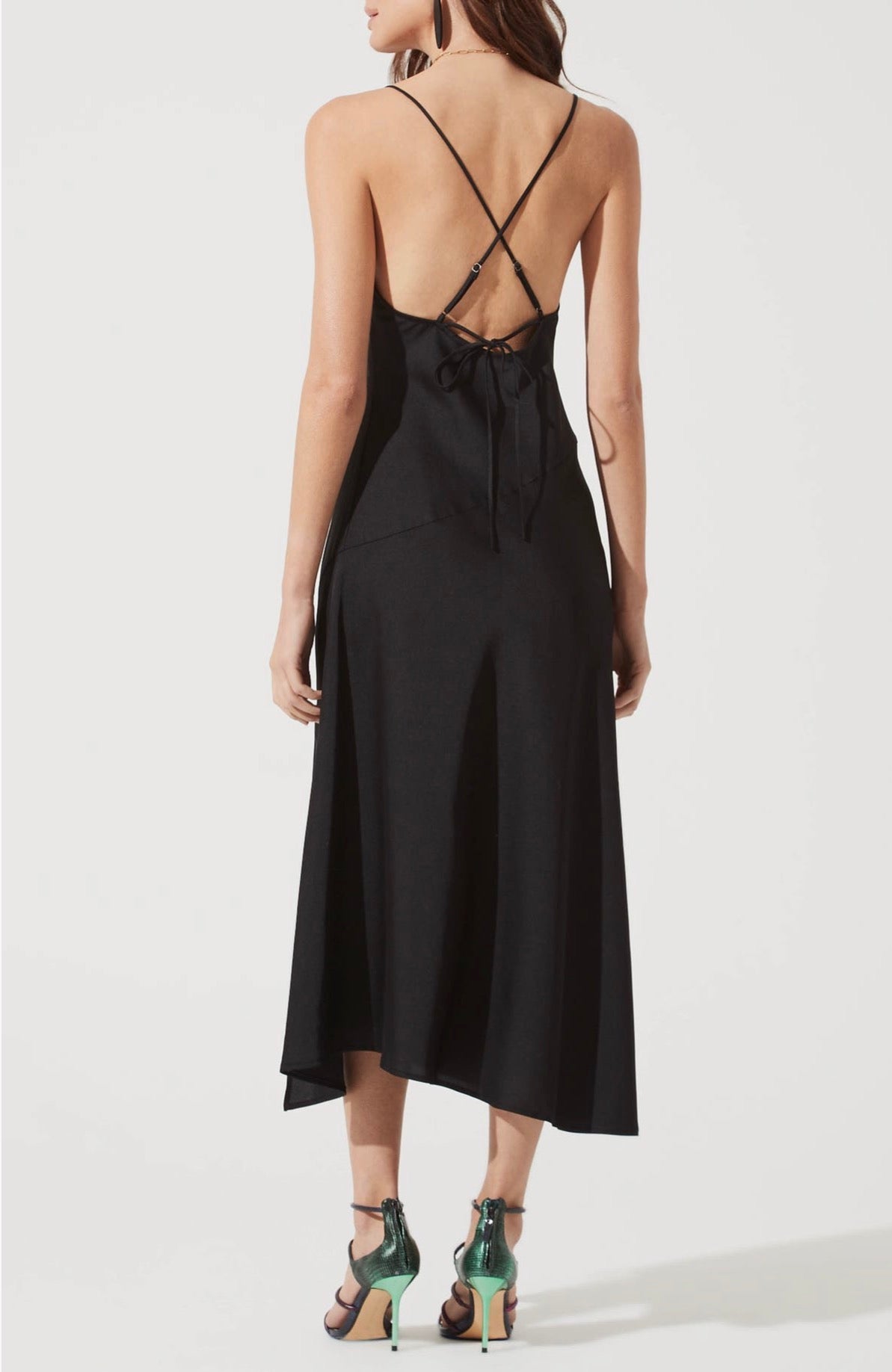 ASTR The Label Cowl Slip Midi Dress Black NWT XL Open Back Satin Dress