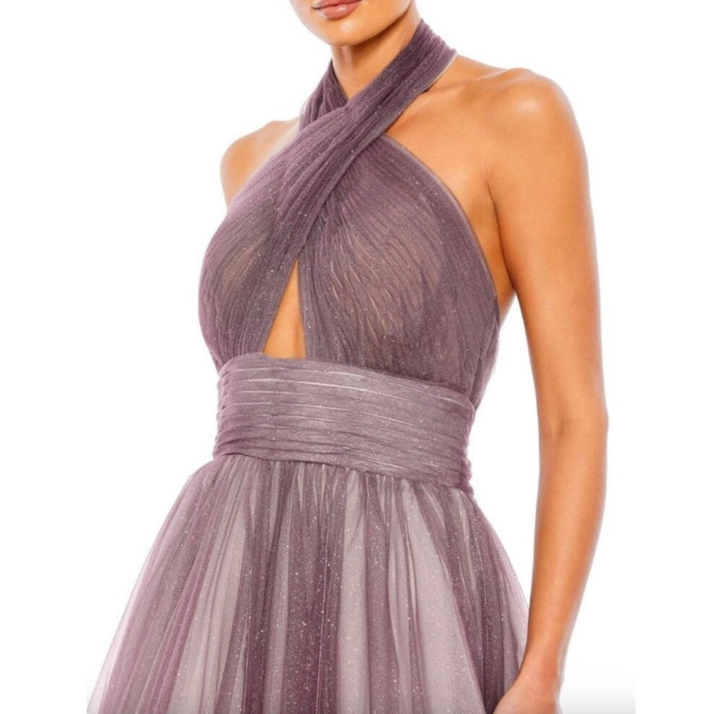Mac Duggal 20376 Charcoal Ombre Glitter Halter Ballgown Gown