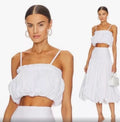 Cinq a Sept Women's White IVEE Crop Puffball Sleeveless Top Sz Large