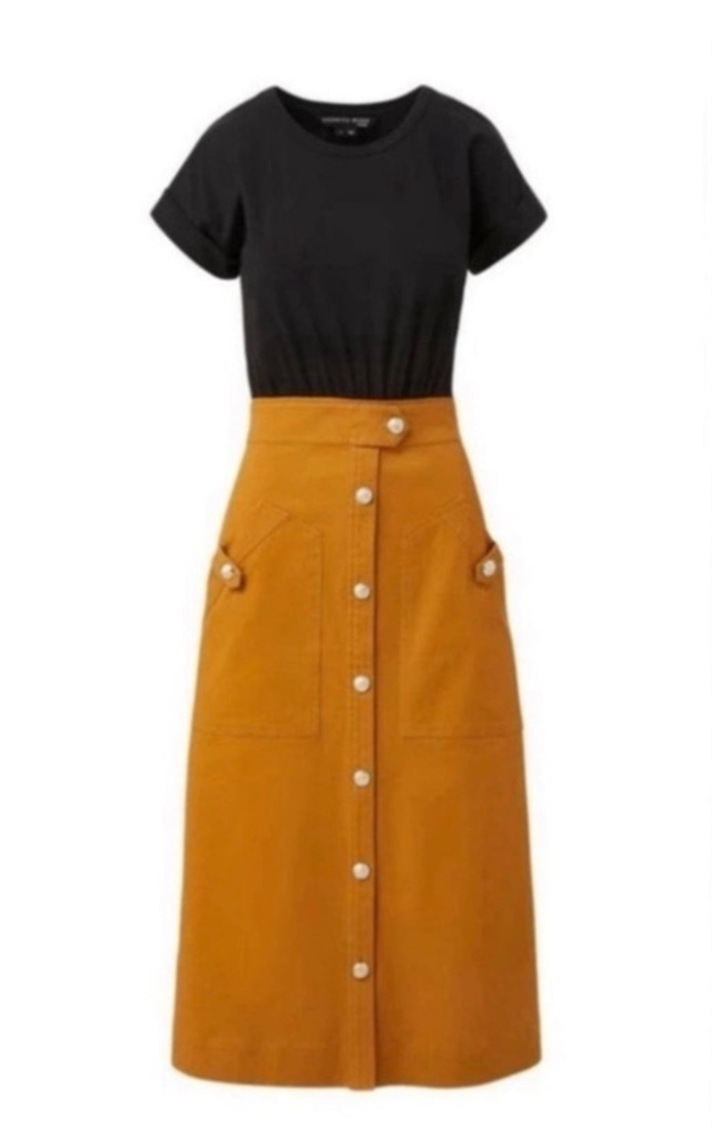 VERONICA BEARD Larsen mixed media midi dress Black/ Camel Sz XS