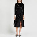 Sandro Crystal-Embellished Ruched Velvet Midi Dress Black Size 42 US 10