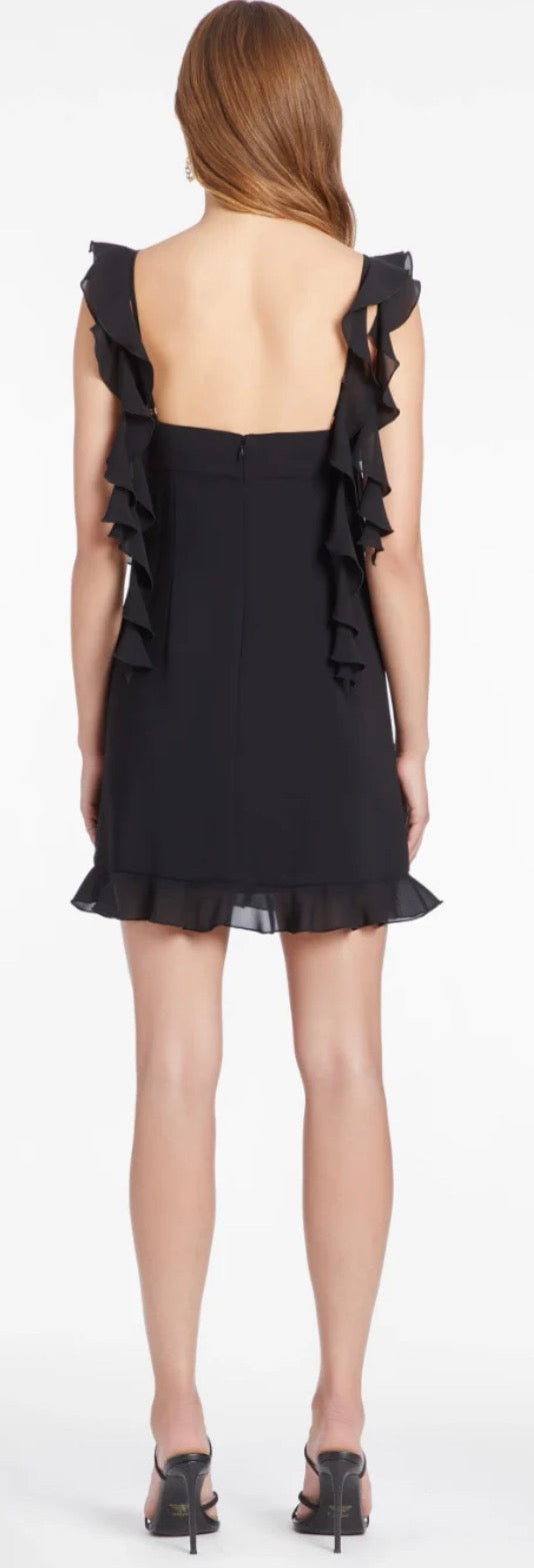 Amanda Uprichard Sonnet Mini Dress Black Size Small Chiffon Ruffle Party Dress $238
