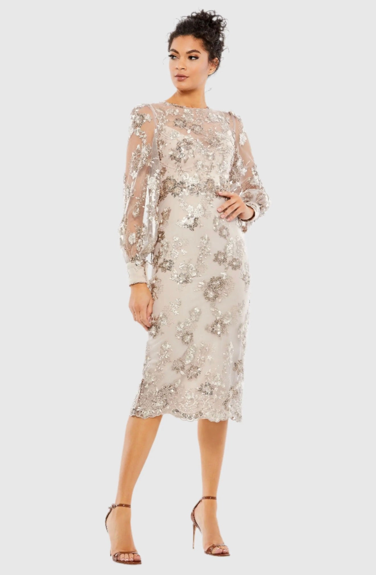 Mac Duggal 70237 Bishop Sleeve
Embroidered Dress Mocha Sz 6 $498