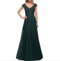 LA FEMME Style 26942 Short Sleeve Lace Gown Dark Emerald Sz 14