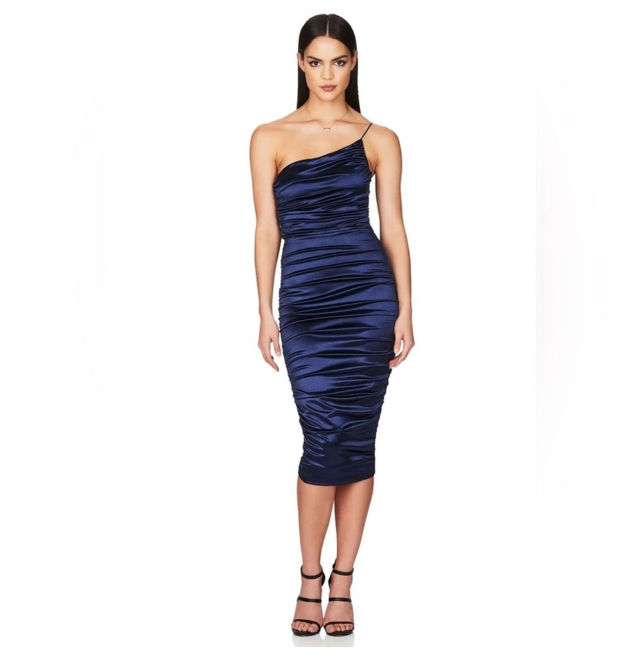 Nookie Satin Cupid Midi Dress in Navy Blue Small $280