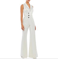 Ieena by Mac Duggal 26603 White Tuxedo Jumpsuit Satin Wide Leg Sz 2