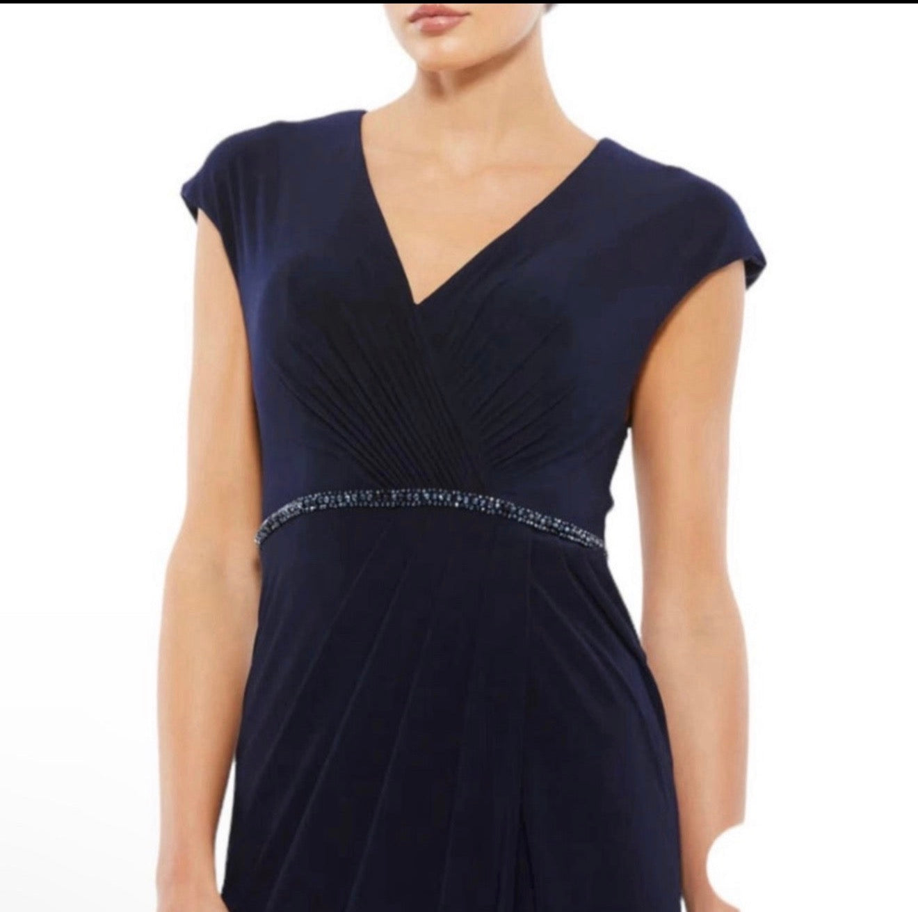 Mac Duggal 67850 Navy Beaded Waist Cap Sleeve Dress Gown Sz
10
