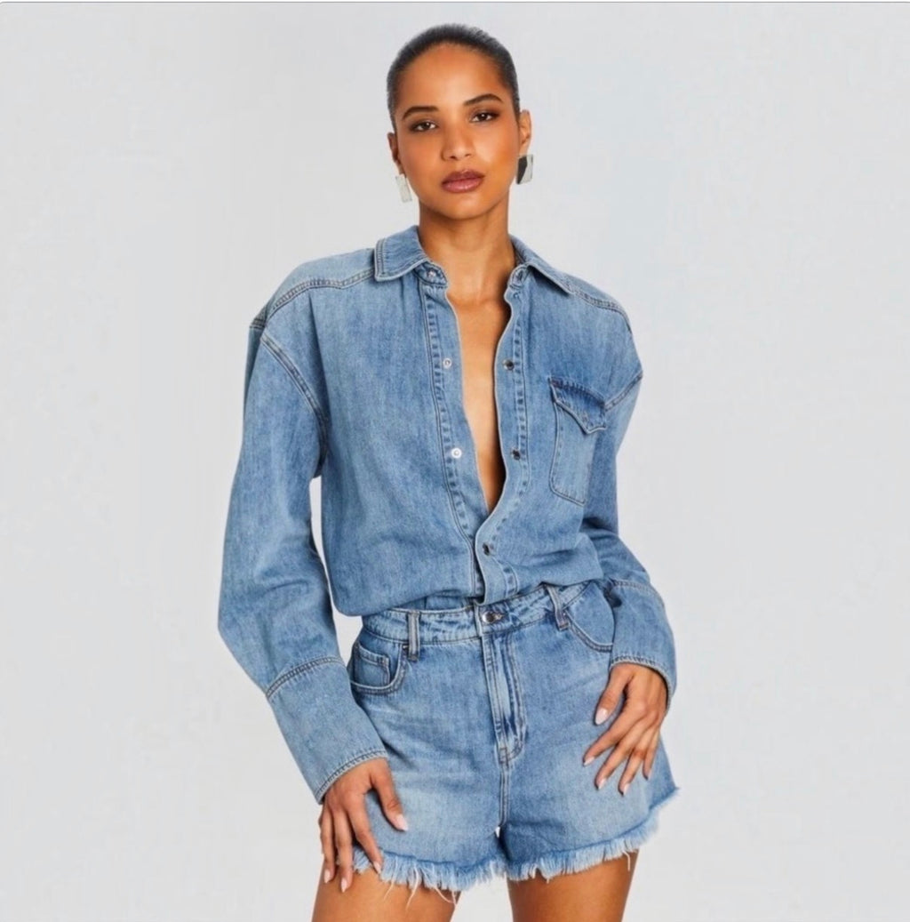 Retrofete ANNIE DENIM ROMPER in Oasis Sz Small