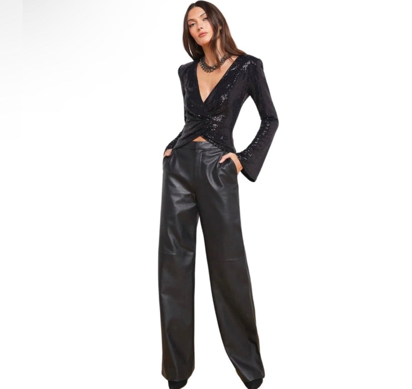 L'AGENCE Katya Bell Sleeve
Top Sequin Black Small