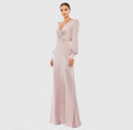 Ieena for Mac Duggal 55635 Rose Pink Satin Bishop Sleeve Gown Size 12 NWT $398