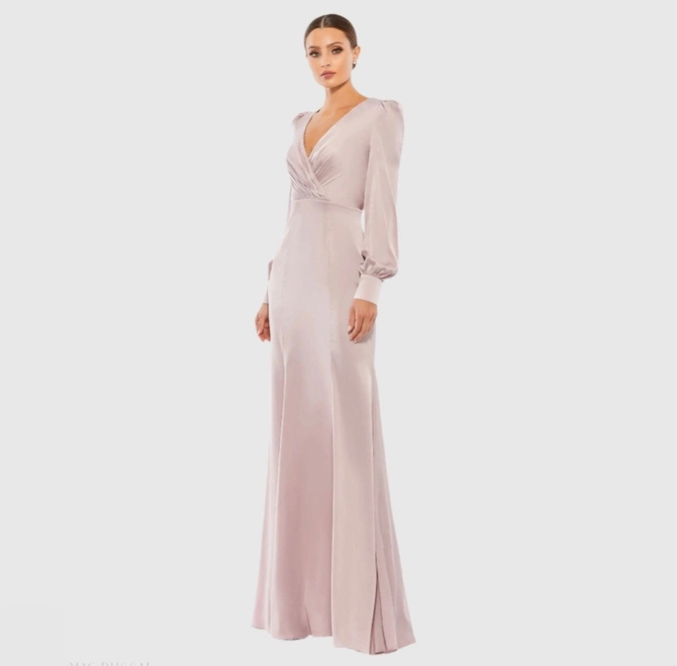 Ieena for Mac Duggal 55635 Rose Pink Satin Bishop Sleeve Gown Size 12 NWT $398