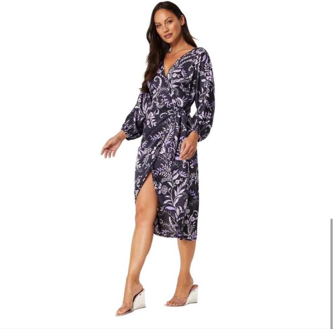 Misa Los Angeles Sylvia Floral Faux-Wrap Midi Dress Sz Small $355