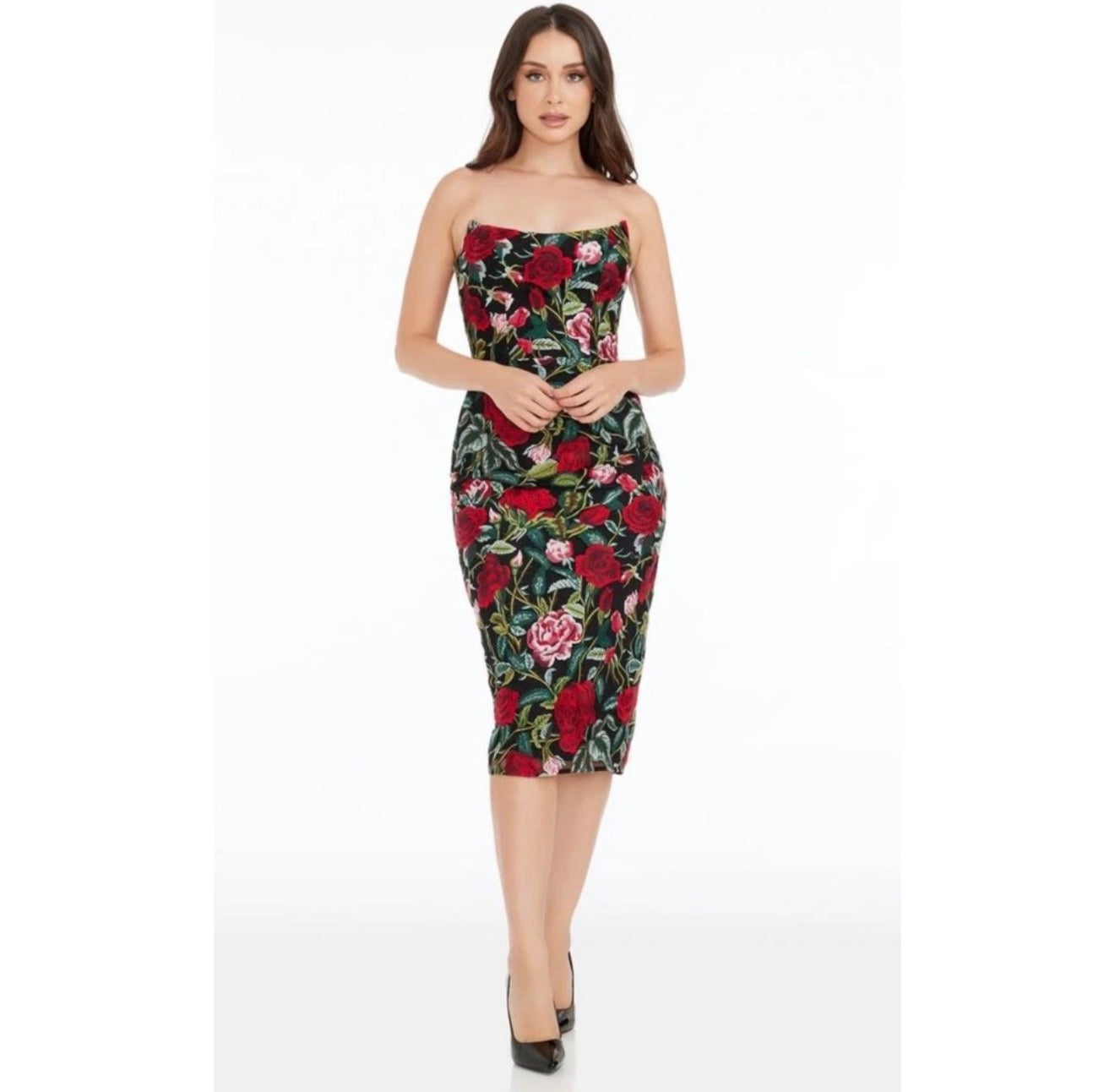 Dress the Population Cosette Strapless Floral Embroidered
Bodycon Dress Small