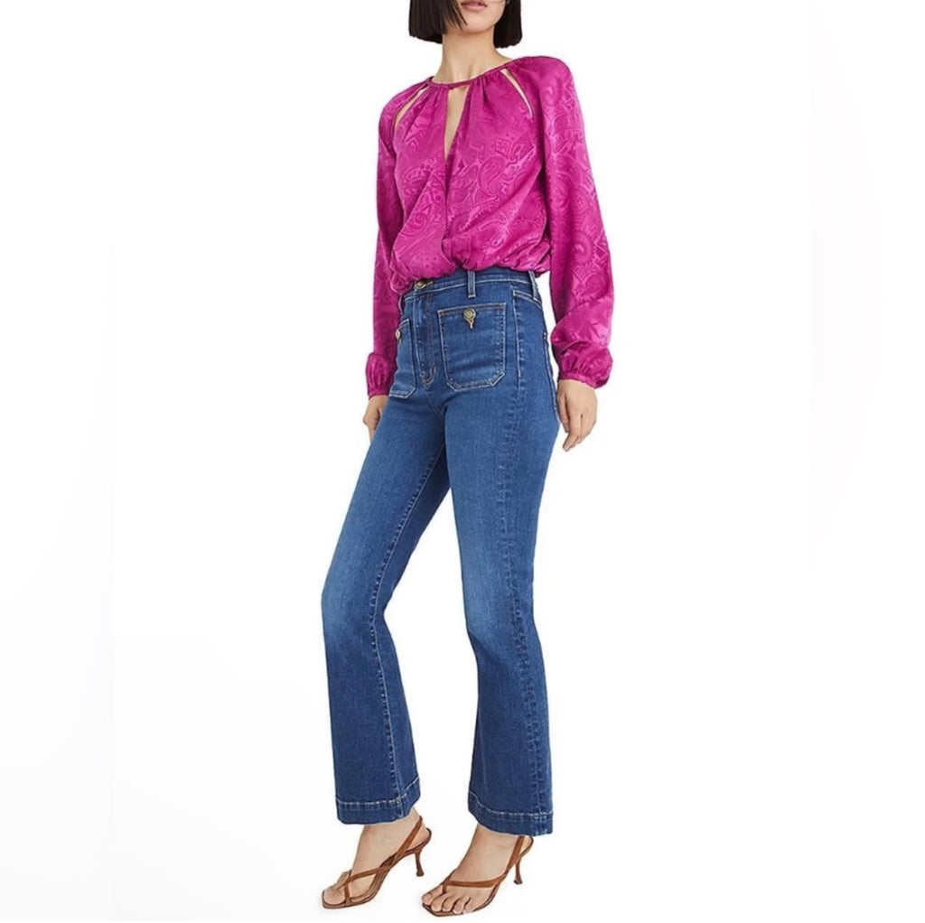 New! Veronica Beard Sionne Paisley Puff Sleeve Silk Blend Top Sz 2 $448