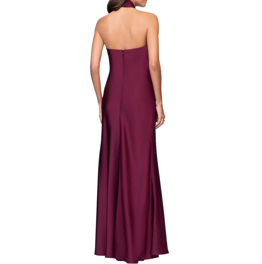 Betsy & Adam Esmerelda Satin Halter Neck Gown Wine Size 8