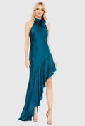 Mac Duggal Teal Halter Neck Asymmetric Ruffle Dress Size 4 Style 68324 $398