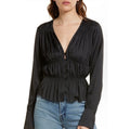 FRAME Shirred V-Neck Blouse in Black Sz Large $398