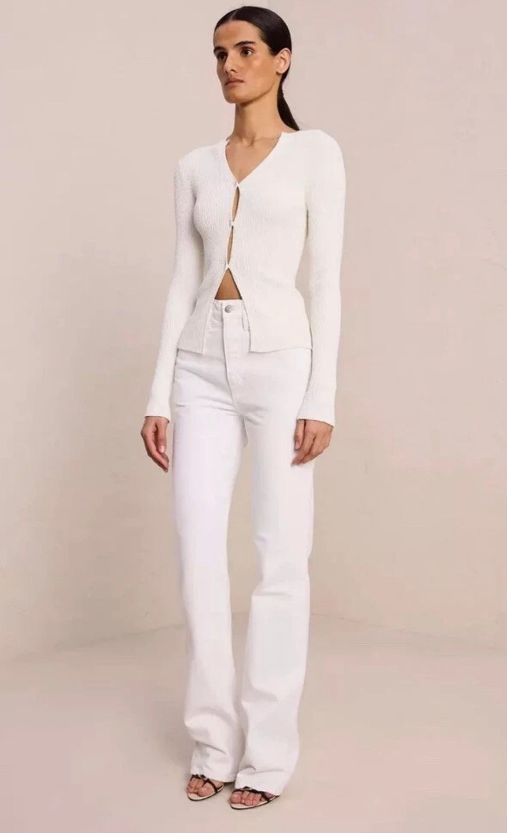A.L.C. Miller Rib Knit Cardigan White Button Front V-Neck Sweater Small $395