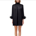 Sleeper Party Feather Trimmed
Satin Dress in Black Sz XS