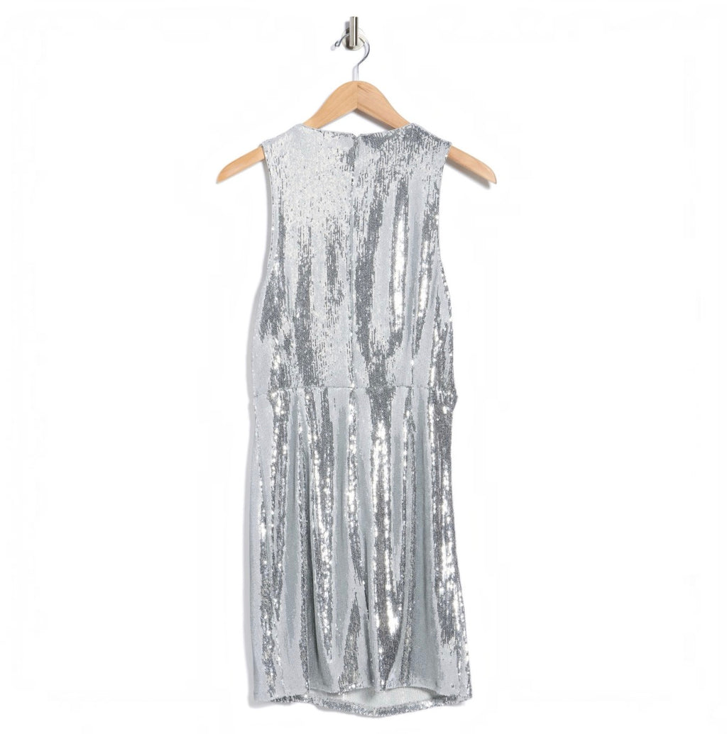 Avec Les Filles Rosette Sequin Sheath Dress Silver Size 2
