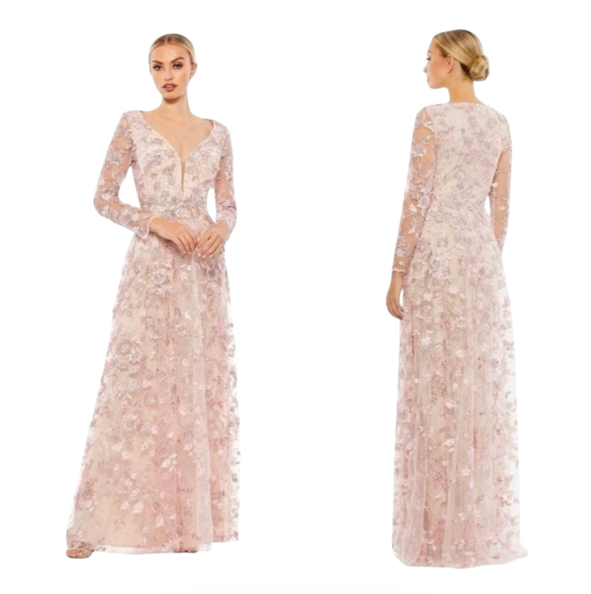 Mac Duggal 70224 Illusion Sleeve Floral Dress in Rose Pink Sz 10