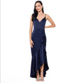 Xscape 6251X Satin Ruffle High Low Formal Dress Navy Size 12
