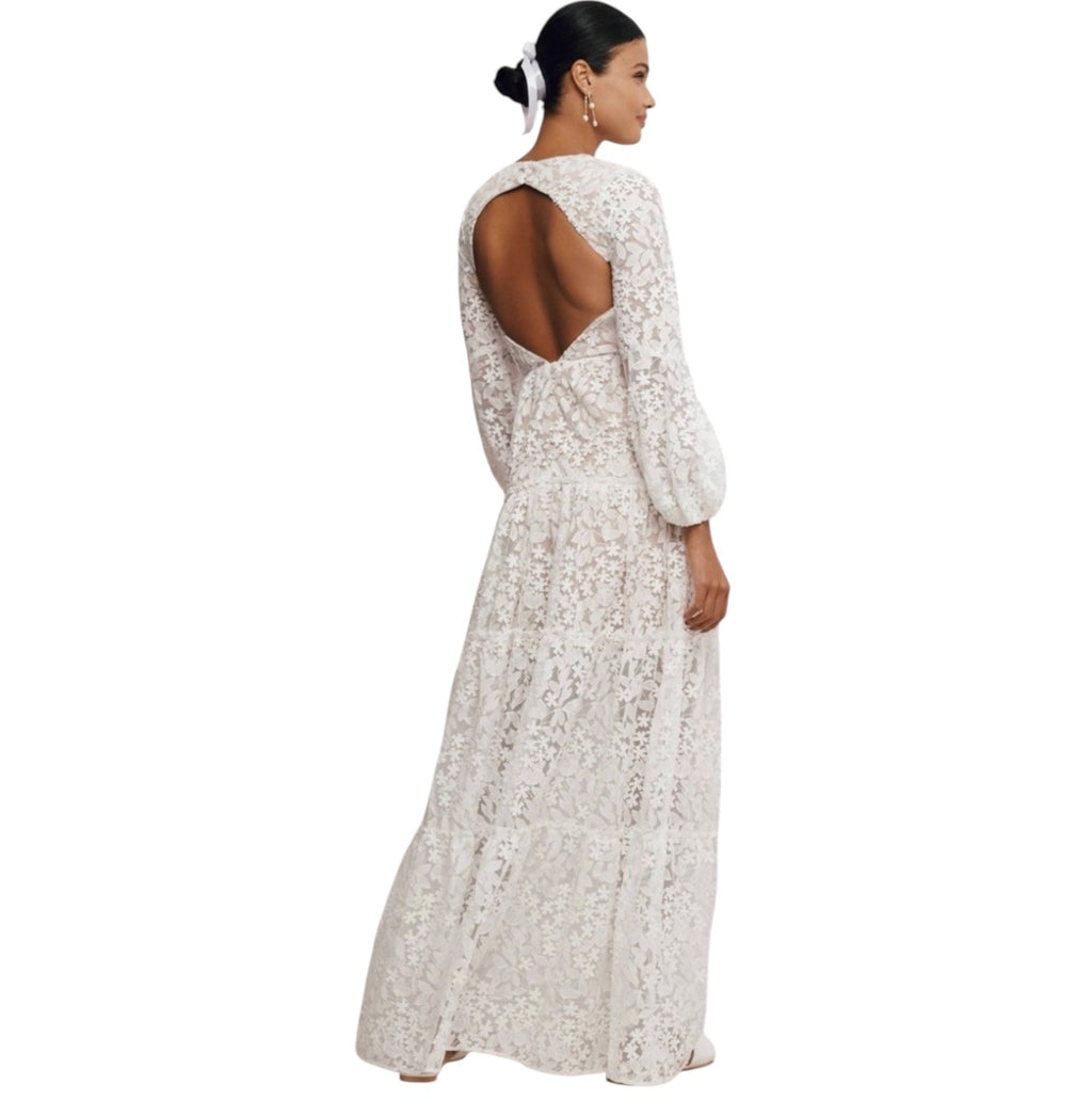 Dress the Population Lyra White Embroidered Tiered Maxi Gown
Puff Sleeve Medium