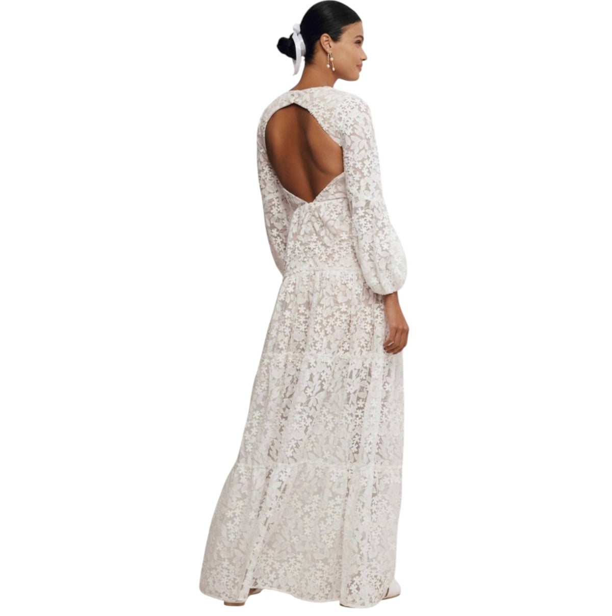 Dress the Population Lyra White Embroidered Tiered Maxi Gown
Puff Sleeve Medium