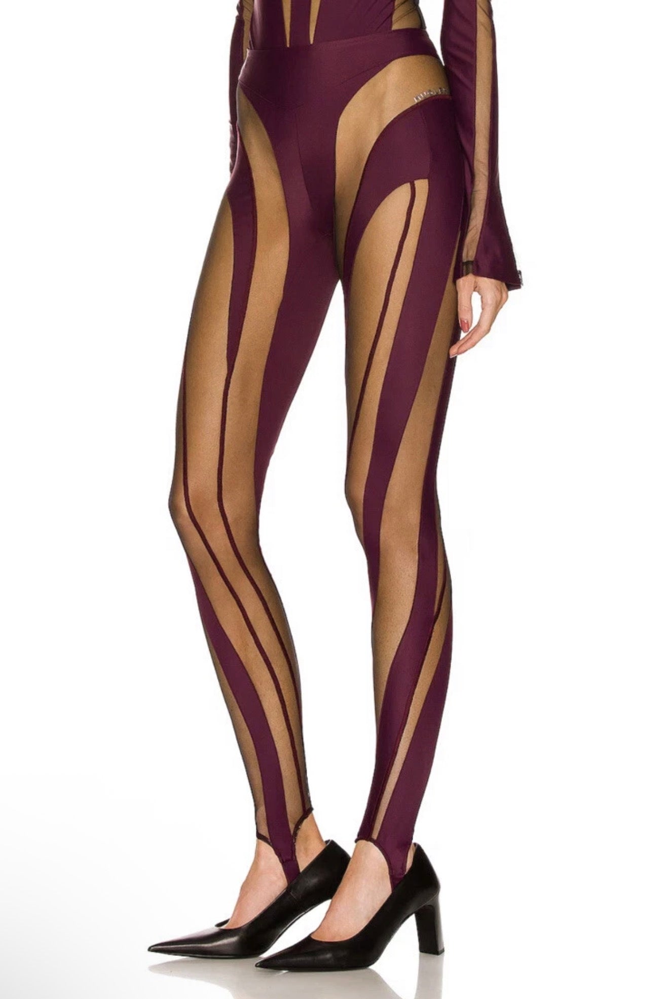 Mugler Sheer Spiral
Stirrup Leggings
Raisin Black Mesh Illusion FR 38