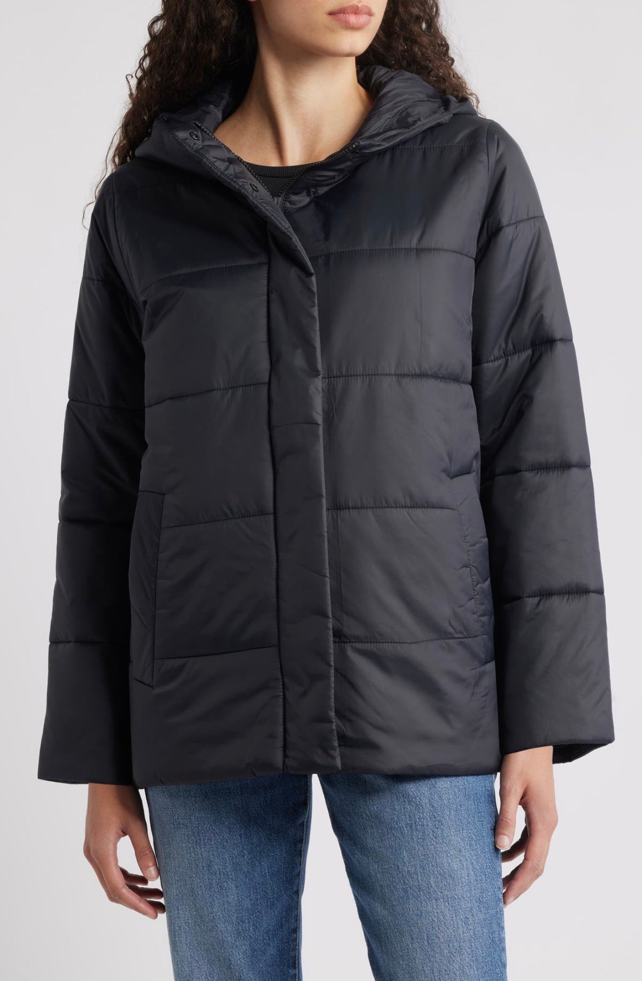 Eileen Fisher Hooded Puffer Jacket Black Size XS