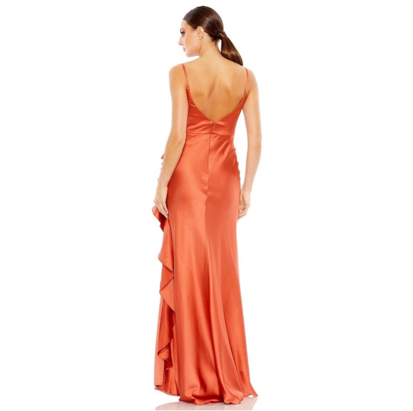 Mac Duggal 68551 Ruffle Slit High
Waist Dress Sz 2 color Spice Sz 2 $398