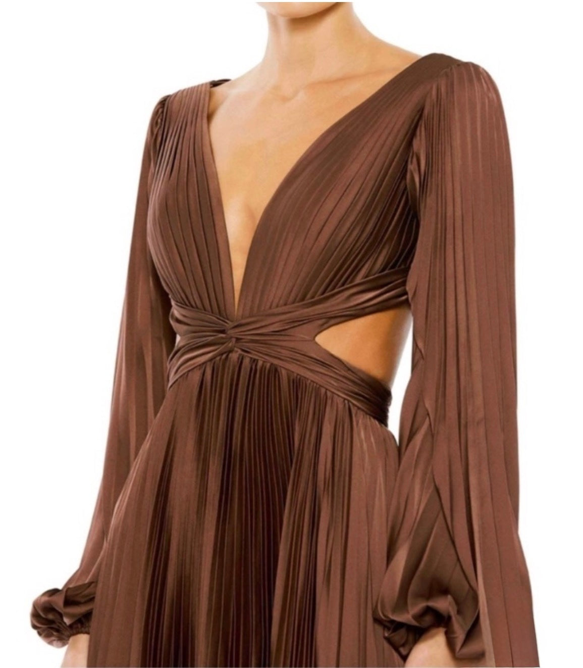 Mac Duggal 26737 Espresso Pleated Charmeuse Open Back Gown Size 10