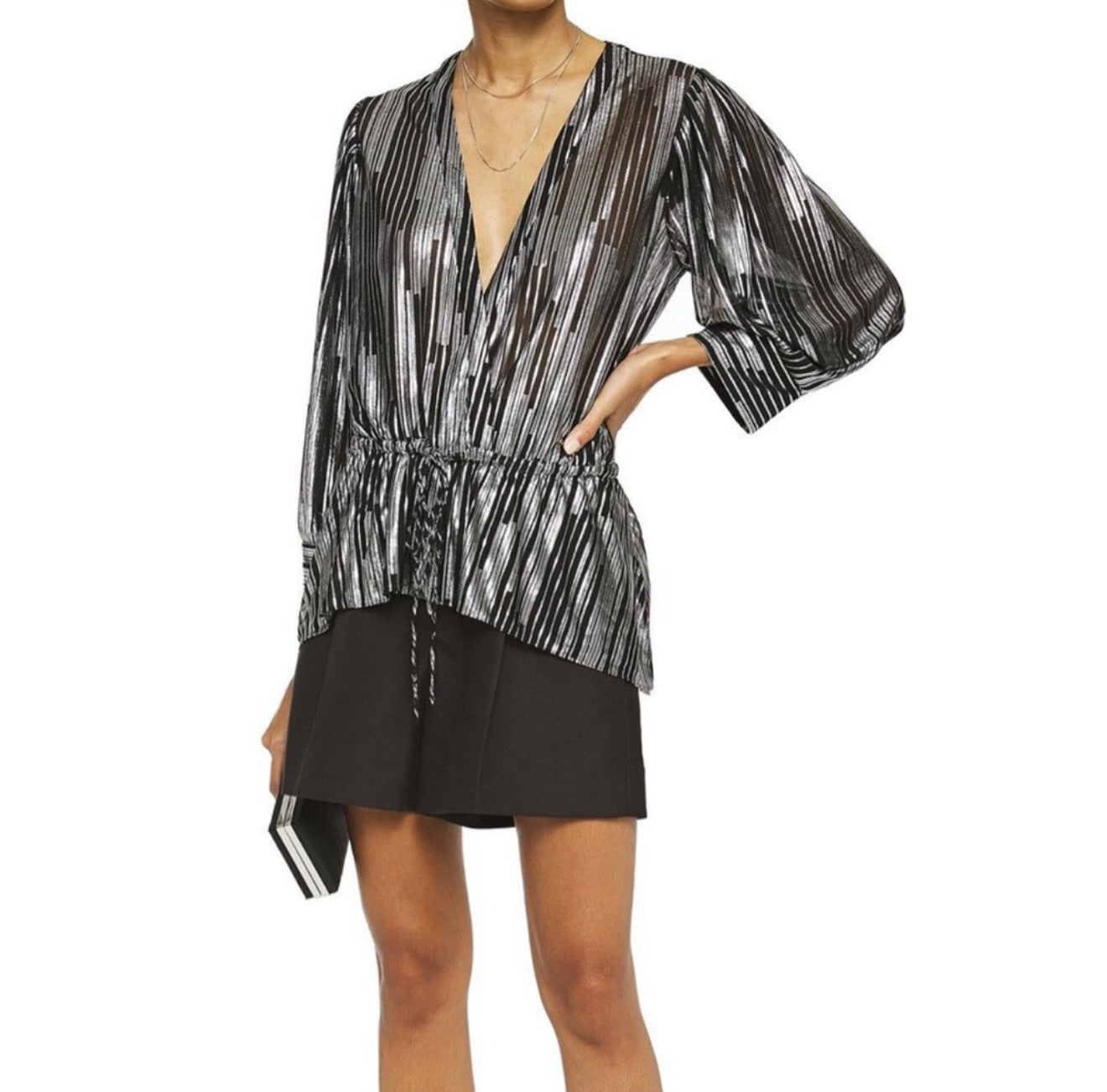 IRO PARIS Darla Metallic Printed Jersey
Blouse - Black $355 Sz 38 US size Medium