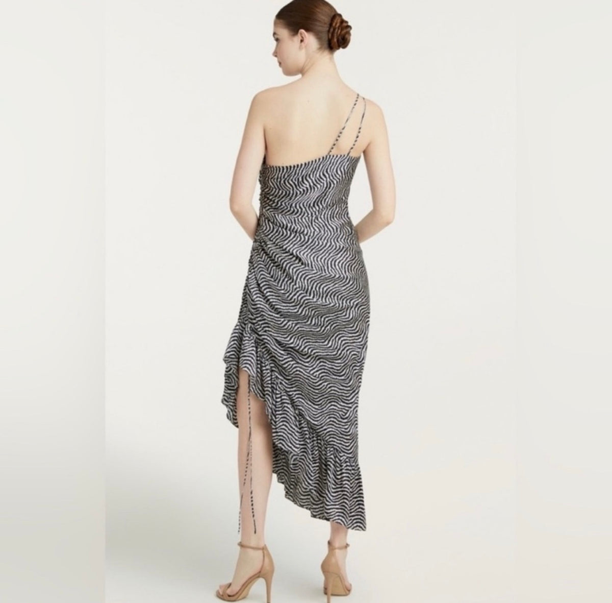 Cinq a Sept Christel One Shoulder Asymmetric Silk Midi Dress Sz 00