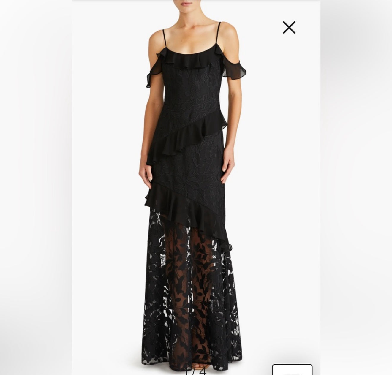 ML Monique Lhuillier Sienna
Ruffle Cold Shoulder Lace Gown
Dress Sz 0 $595