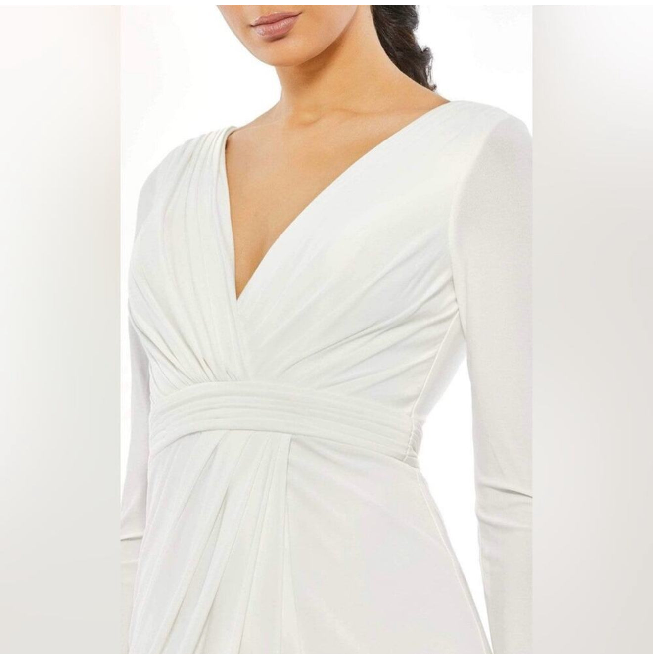 leena by Mac Duggal Long Sleeves V-neck Long Side Split Gown  White sz 0 $398 26554