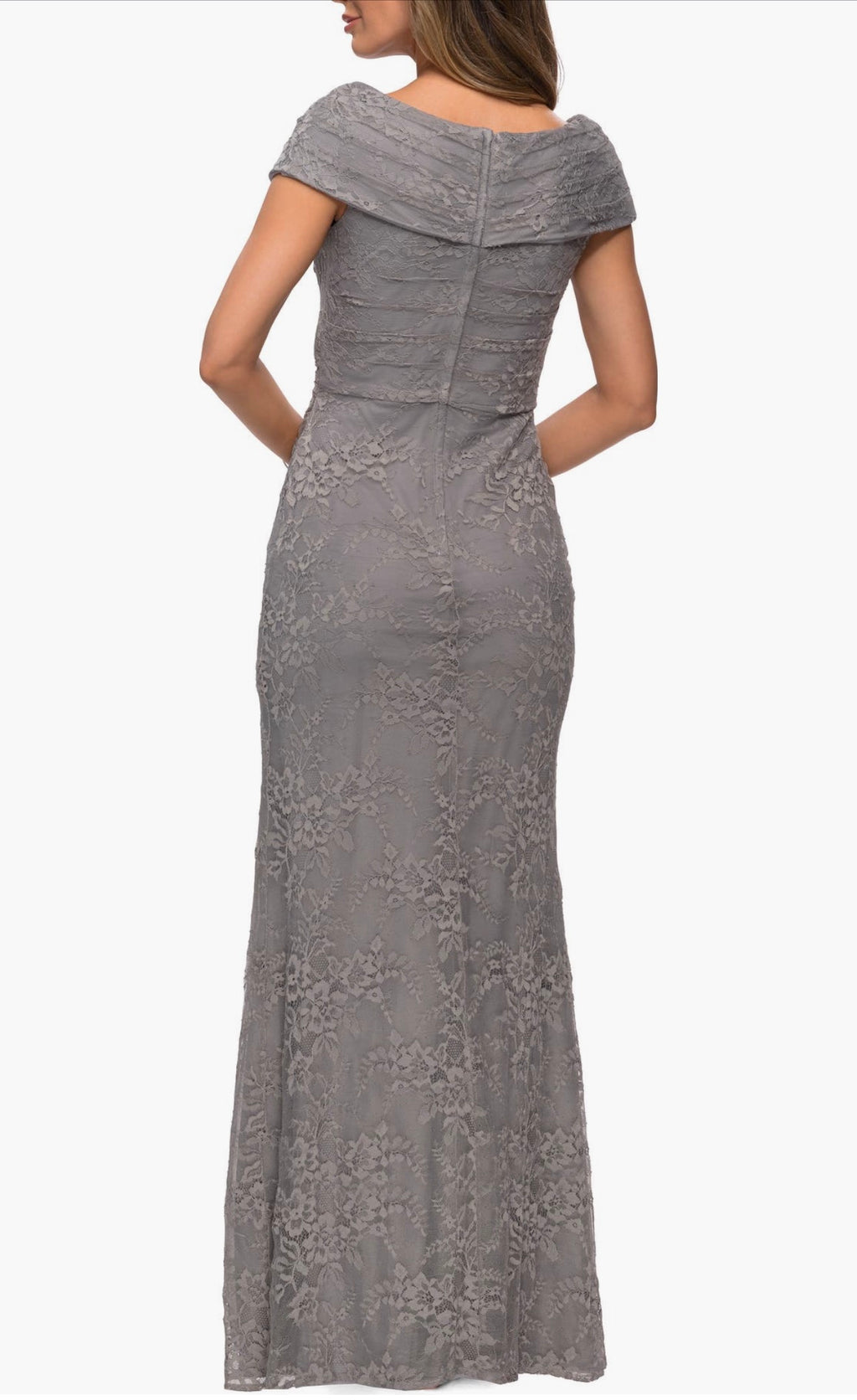 La Femme 27982 Platinum Lace Off Shoulder Gown Size 16 $378
