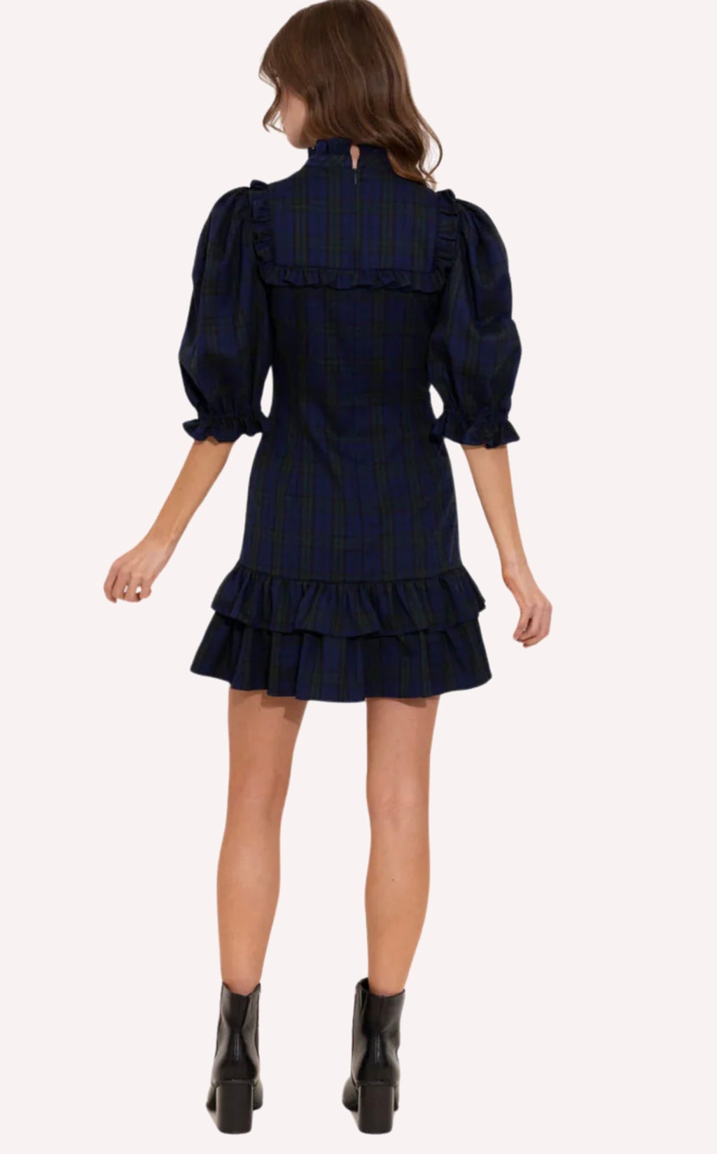 Alden Adair Murphy Tartan Plaid Puff Sleeve Dress Sz Small $326
