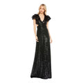 MAC DUGGAL 10829 Sequin Ruffled Cut Out Lace Up Gown in Black