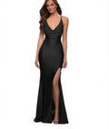 La Femme #29785 Plunging Neck High Slit Strappy Back Gown Dress Sz 12