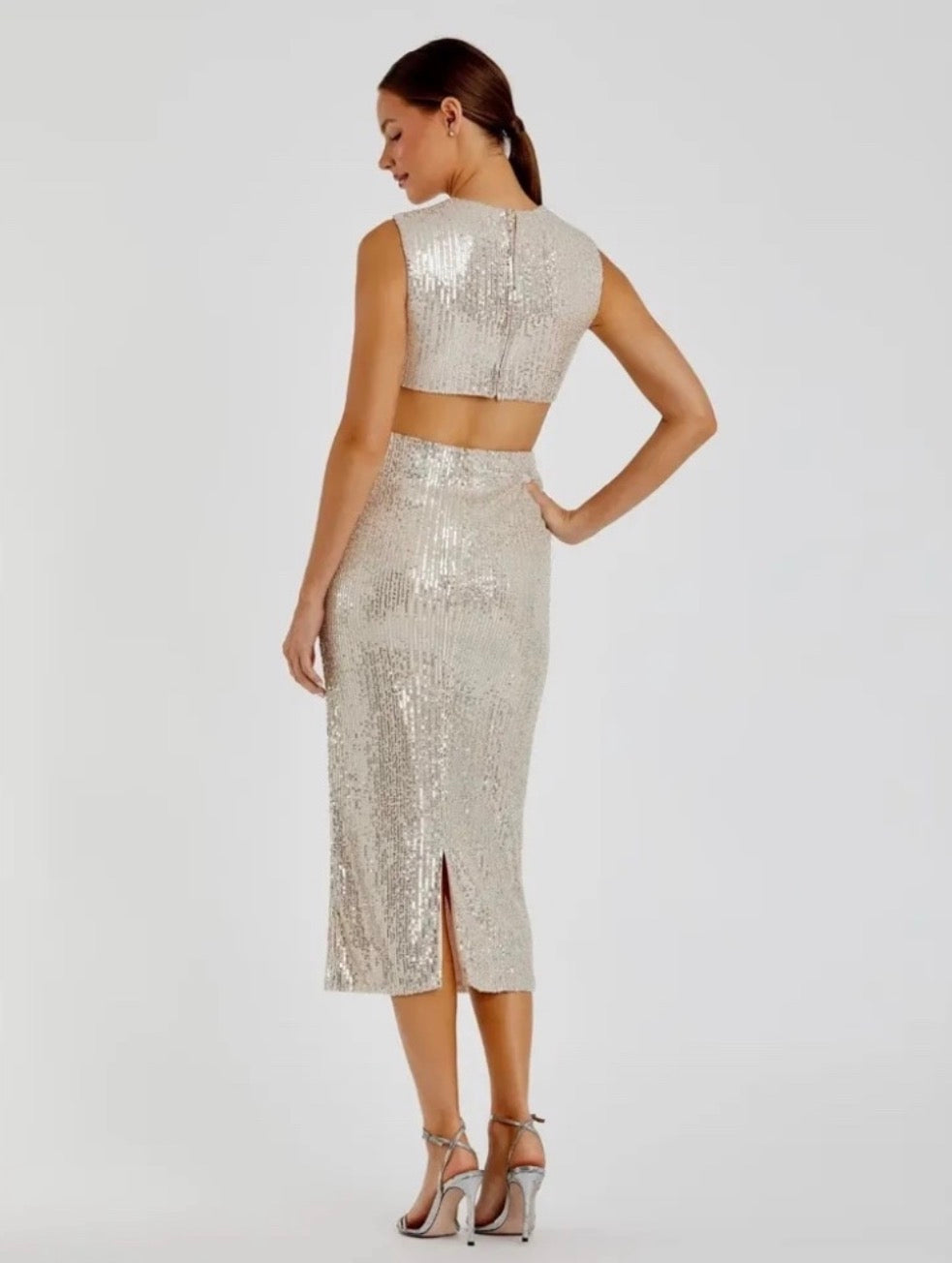 Ieena Mac Duggal Nude Sequin Cutout
Dress Style 27022  $298