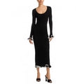 SIMKHAI Solani Ribbed Knit Ruffle Midi Dress Black Size Large