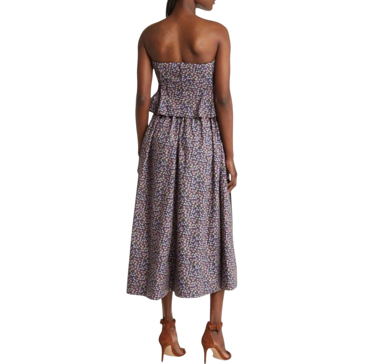 NACKIYE Floral Ditsy Pintuck
Peplum Strapless Midi Dress Sz 38
US 6