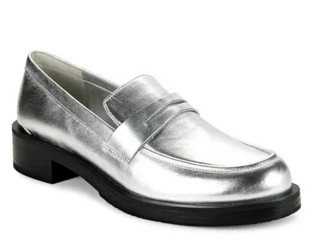 Stuart Weitzman PALMER SILVER LEATHER LOAFER SHOES 8.5 $495