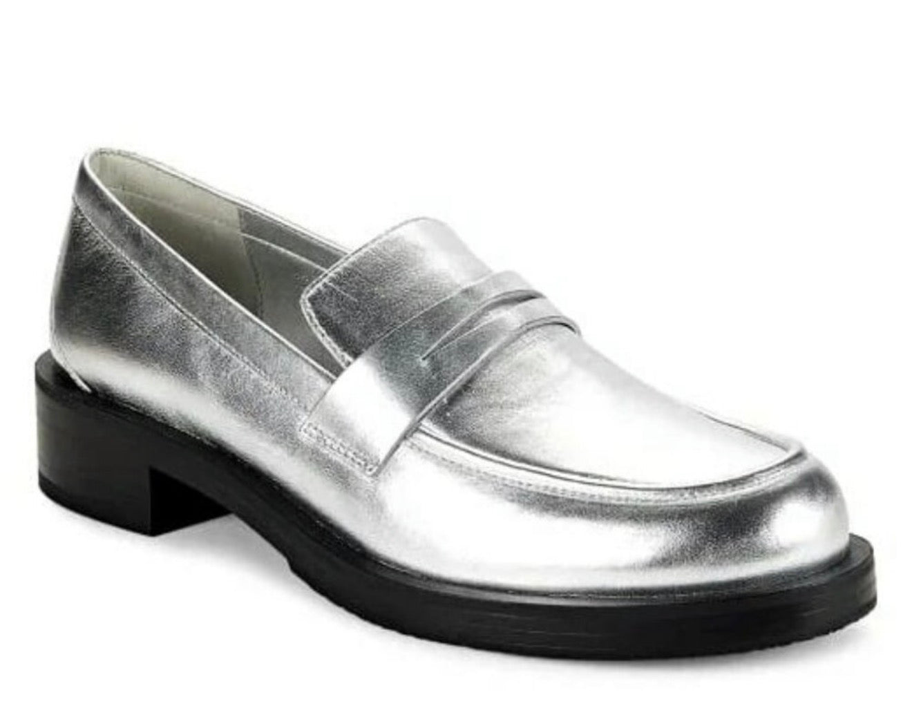 Stuart Weitzman PALMER SILVER LEATHER LOAFER SHOES 8.5 $495